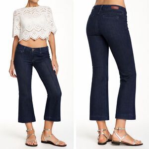 AG Adriano Goldschmied The Mia Cropped Pin Tuck Flare Jeans Navy Made USA 26